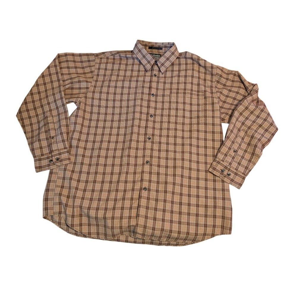 Columbia XCO Brown Orange Men XL Plaid Long Sleeve Button Shirt Gorpcore Outdoor